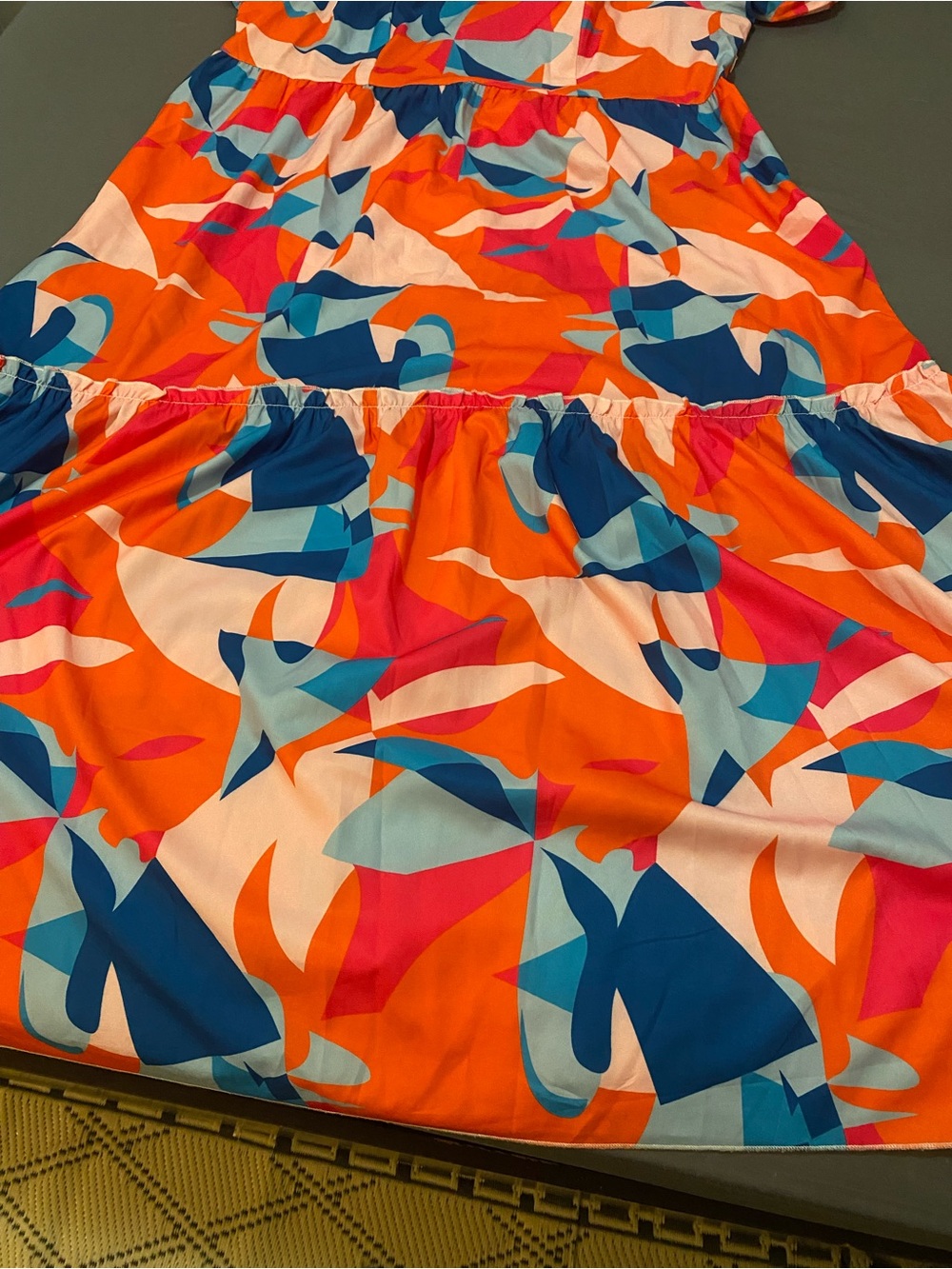SHEIN Orange, Blue & Pink Abstract Tiered Maxi Dress